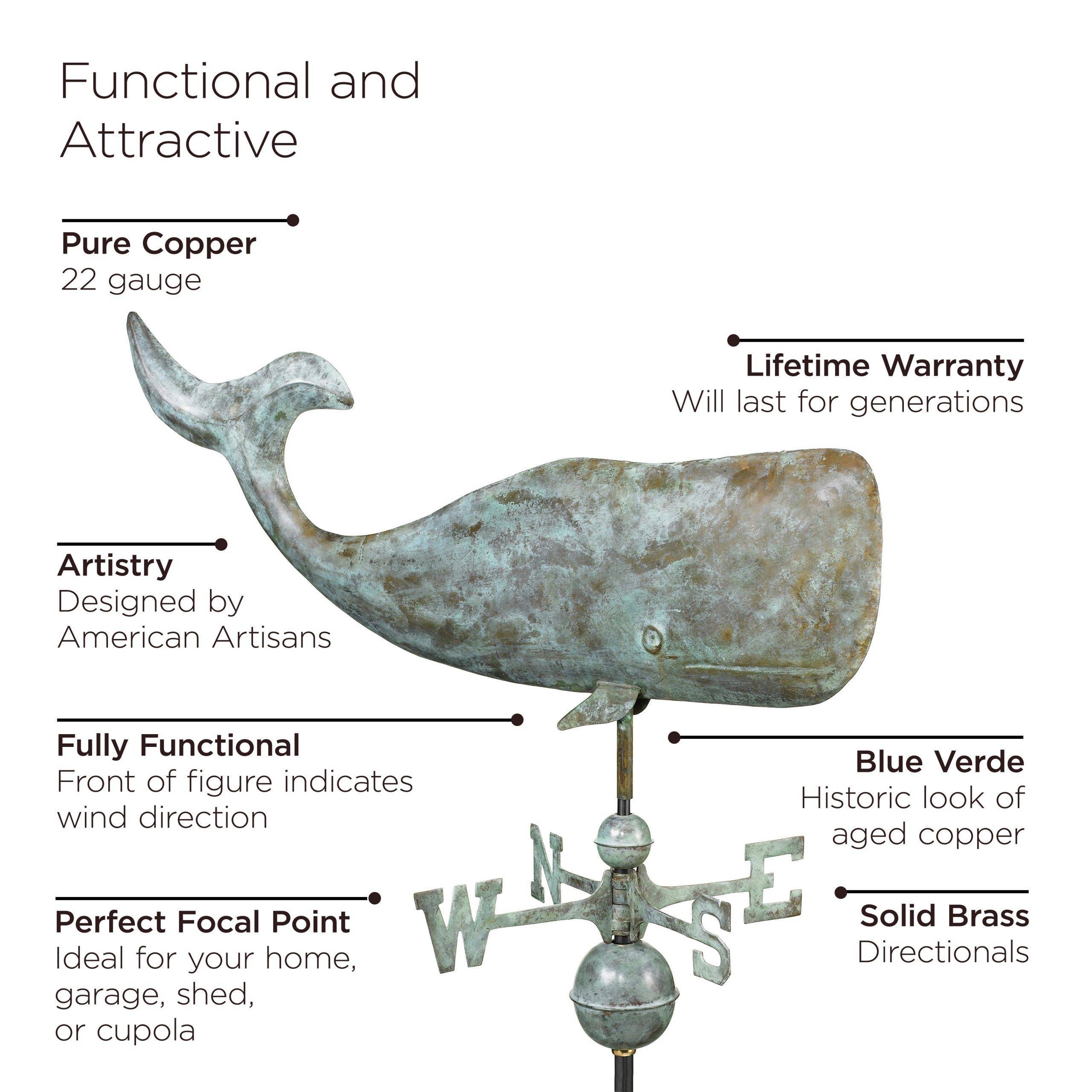 37" Whale Blue Verde Weathervane - Image 4