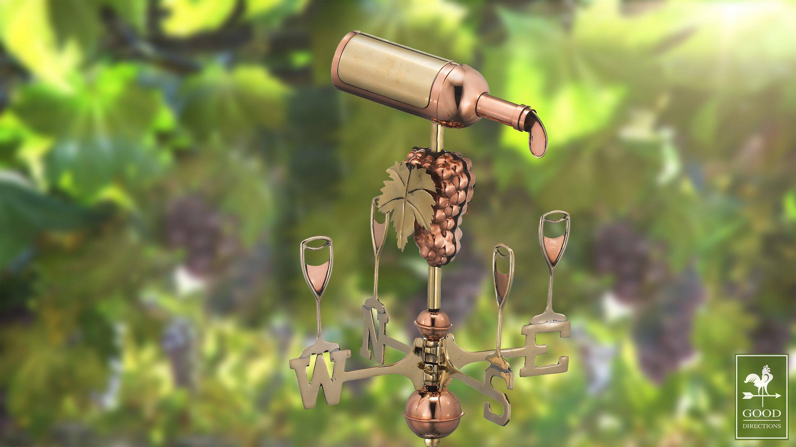 Cottage Wine Bottle & Glasses Polished Weathervane