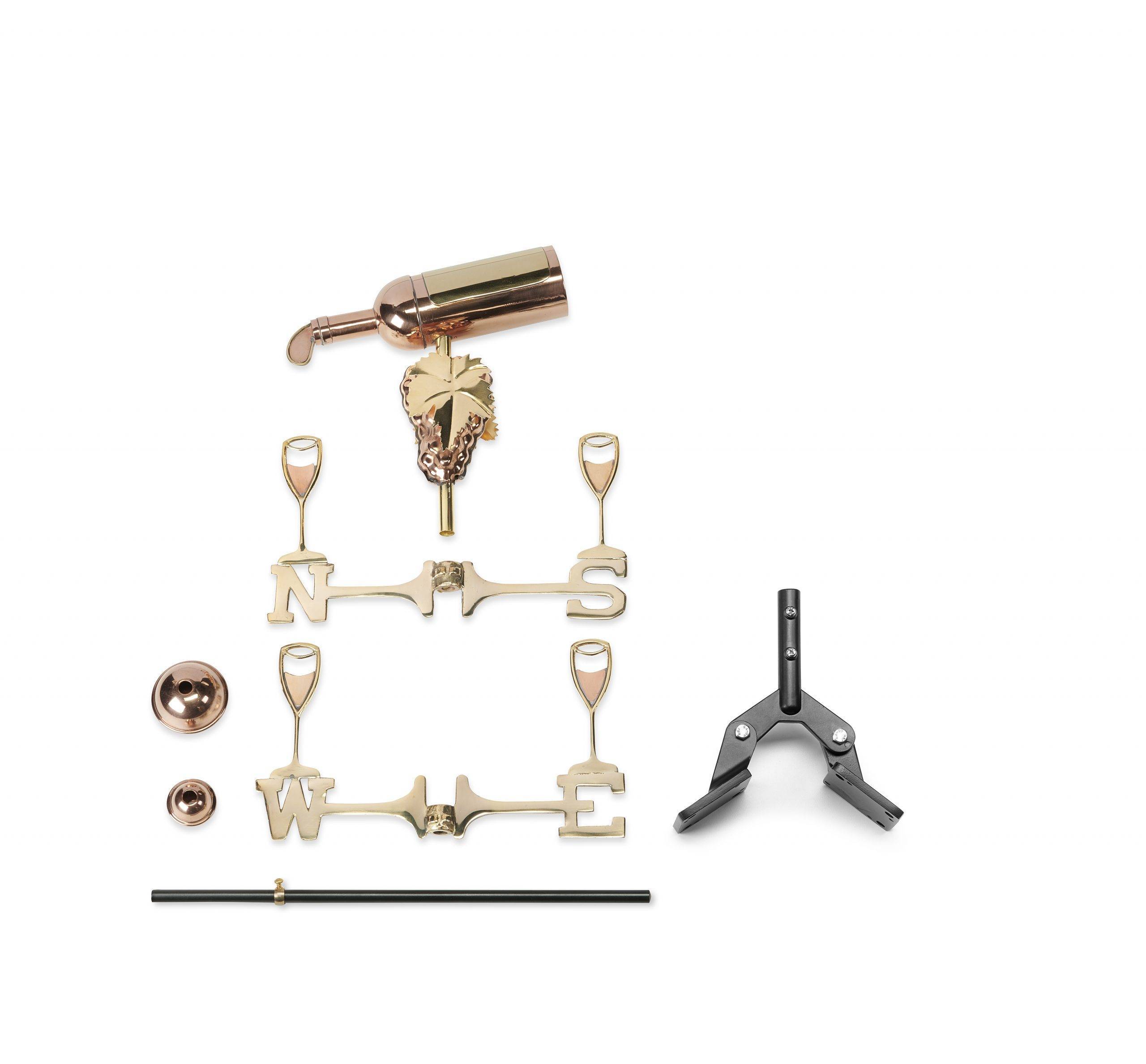 Cottage Wine Bottle & Glasses Polished Weathervane - Image 3