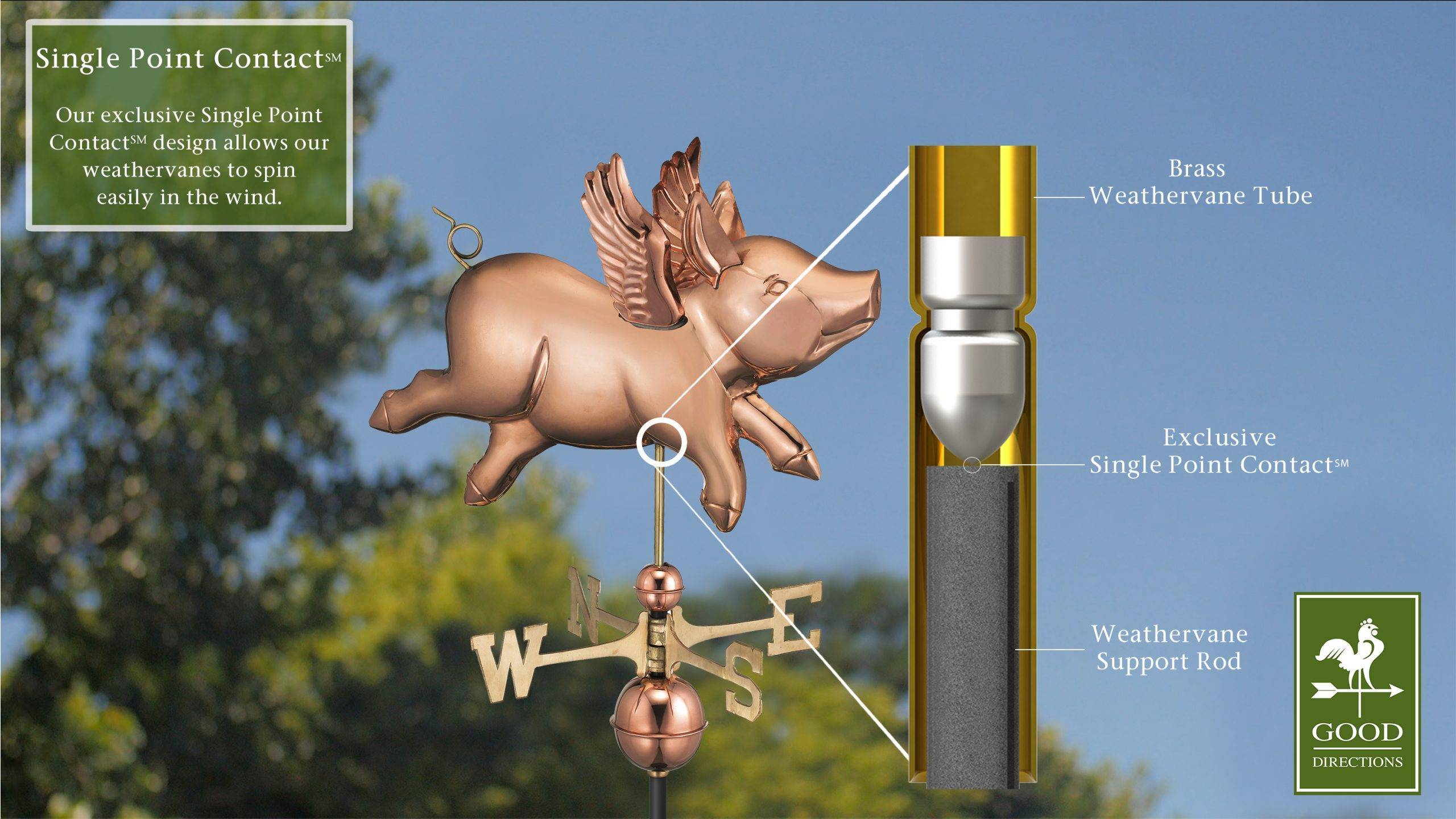 Flying Pig Polished Weathervane - Image 2