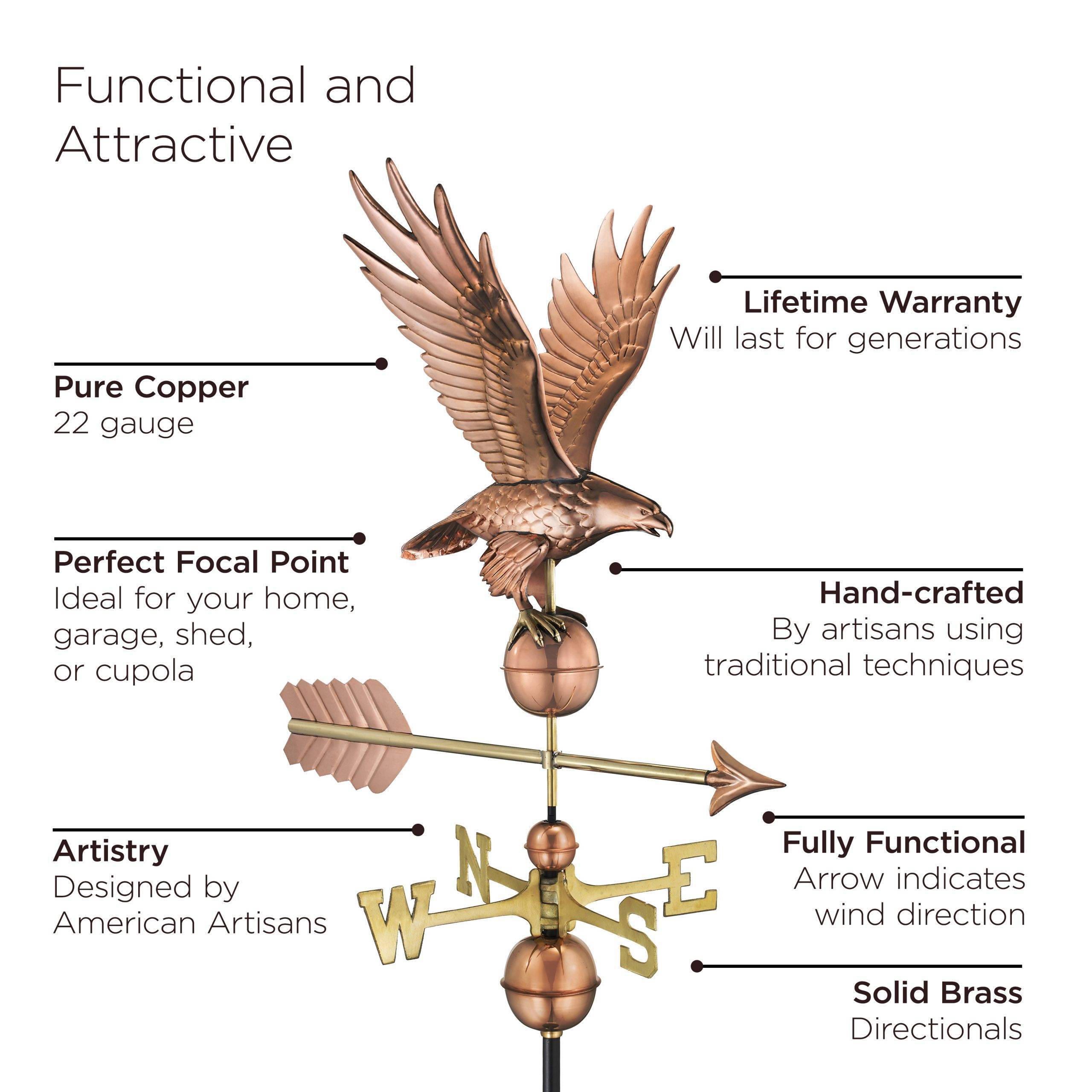 Freedom Eagle Polished Copper Weathervane - Image 5