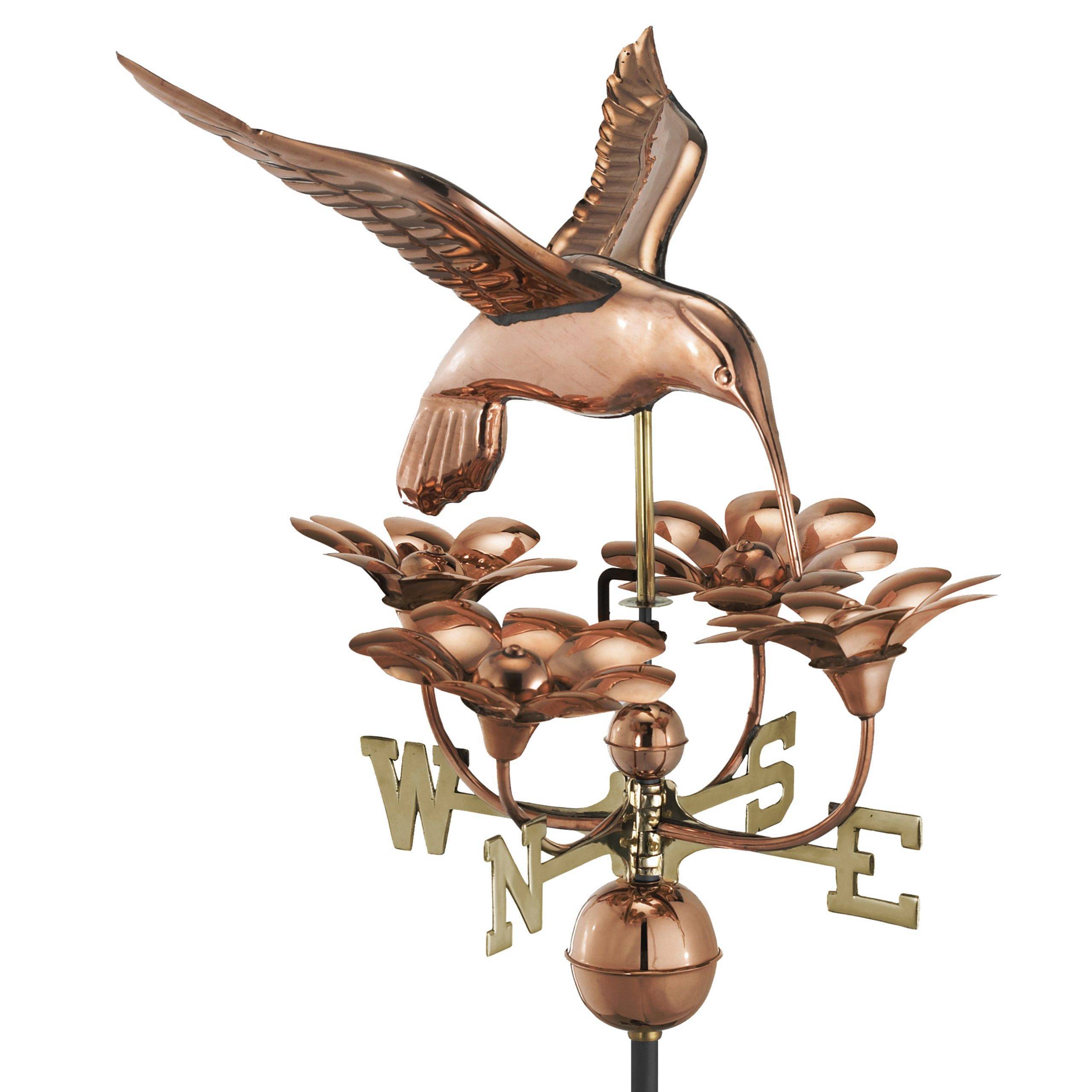 Hummingbird with Flowers Polished Weathervane - Image 2