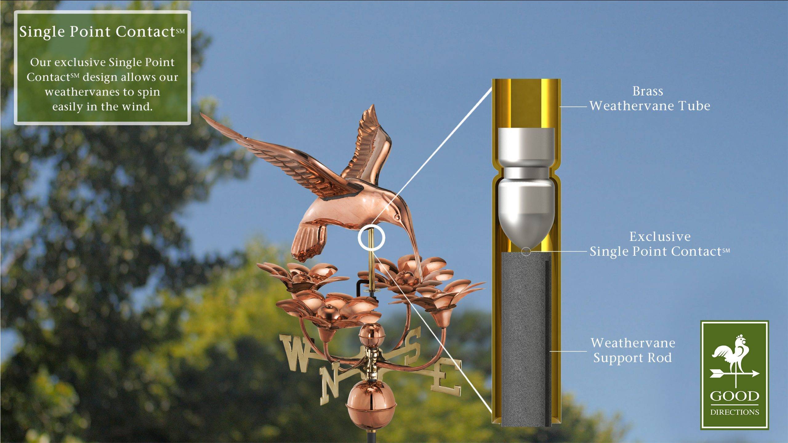 Hummingbird with Flowers Polished Weathervane - Image 3