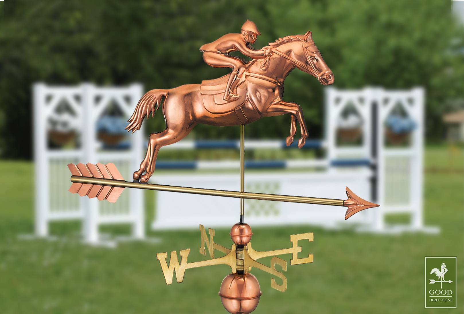 Jumping Horse & Rider Polished Weathervane