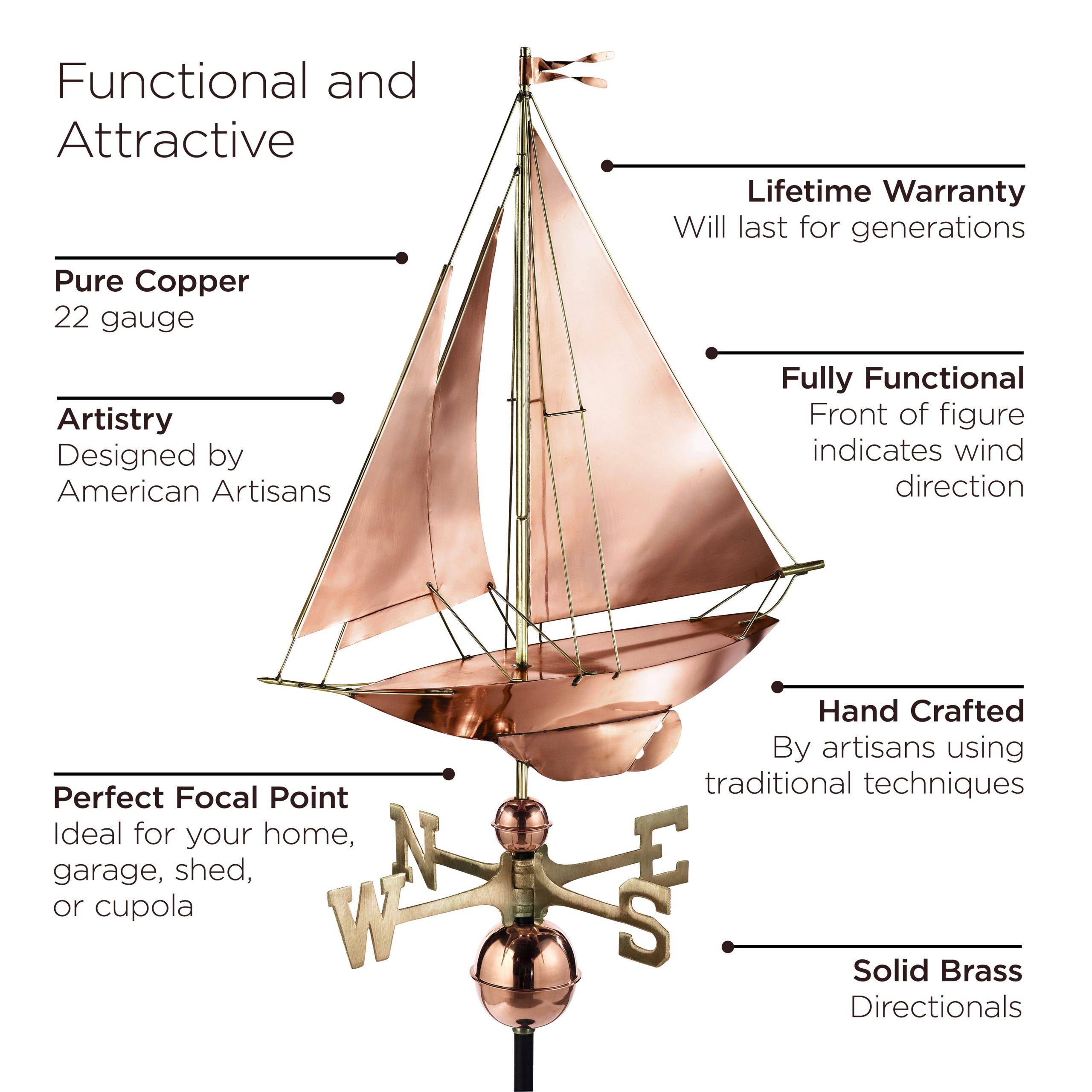 Racing Sloop Polished Weathervane - Image 3