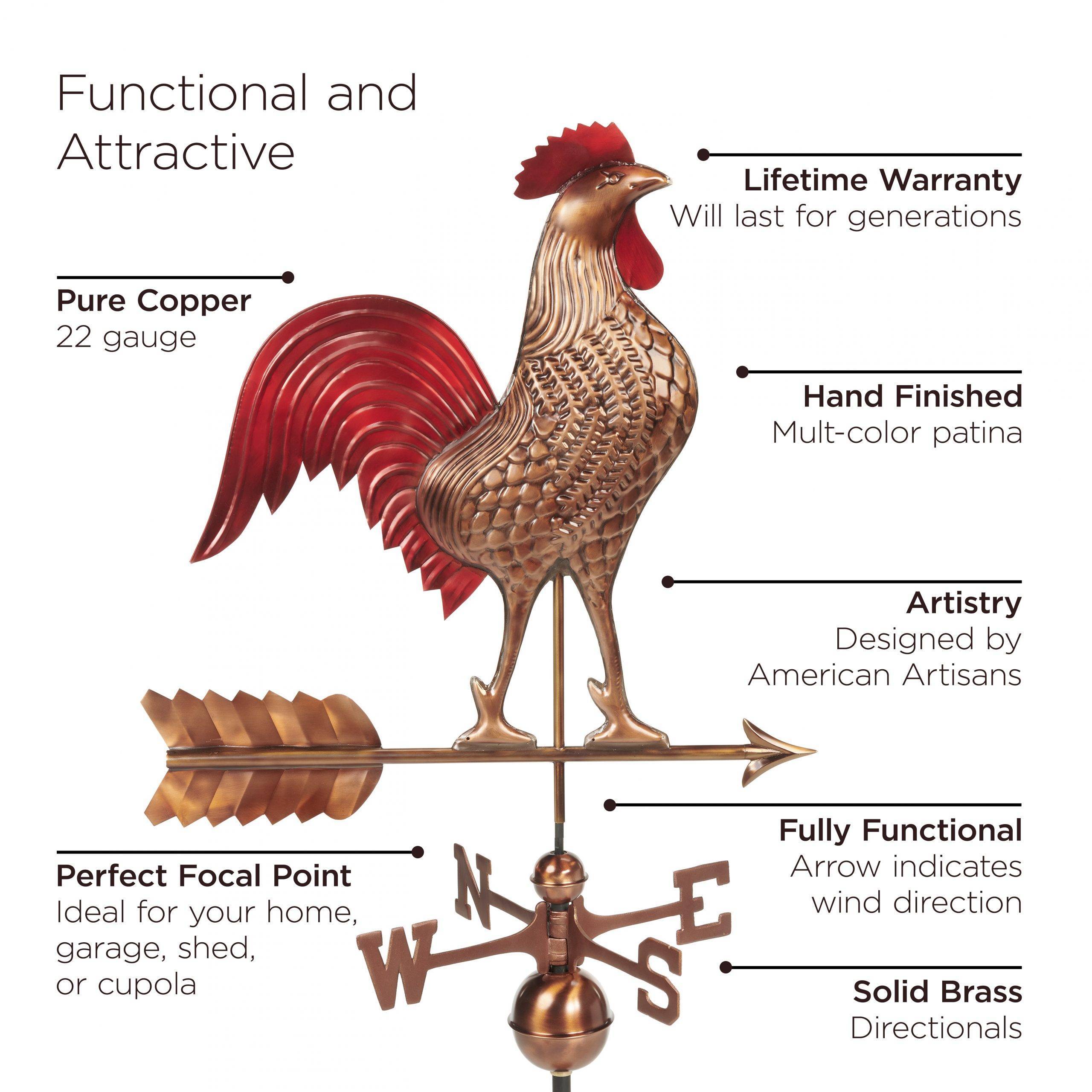 27" Rooster Weathervane with Red - Image 5