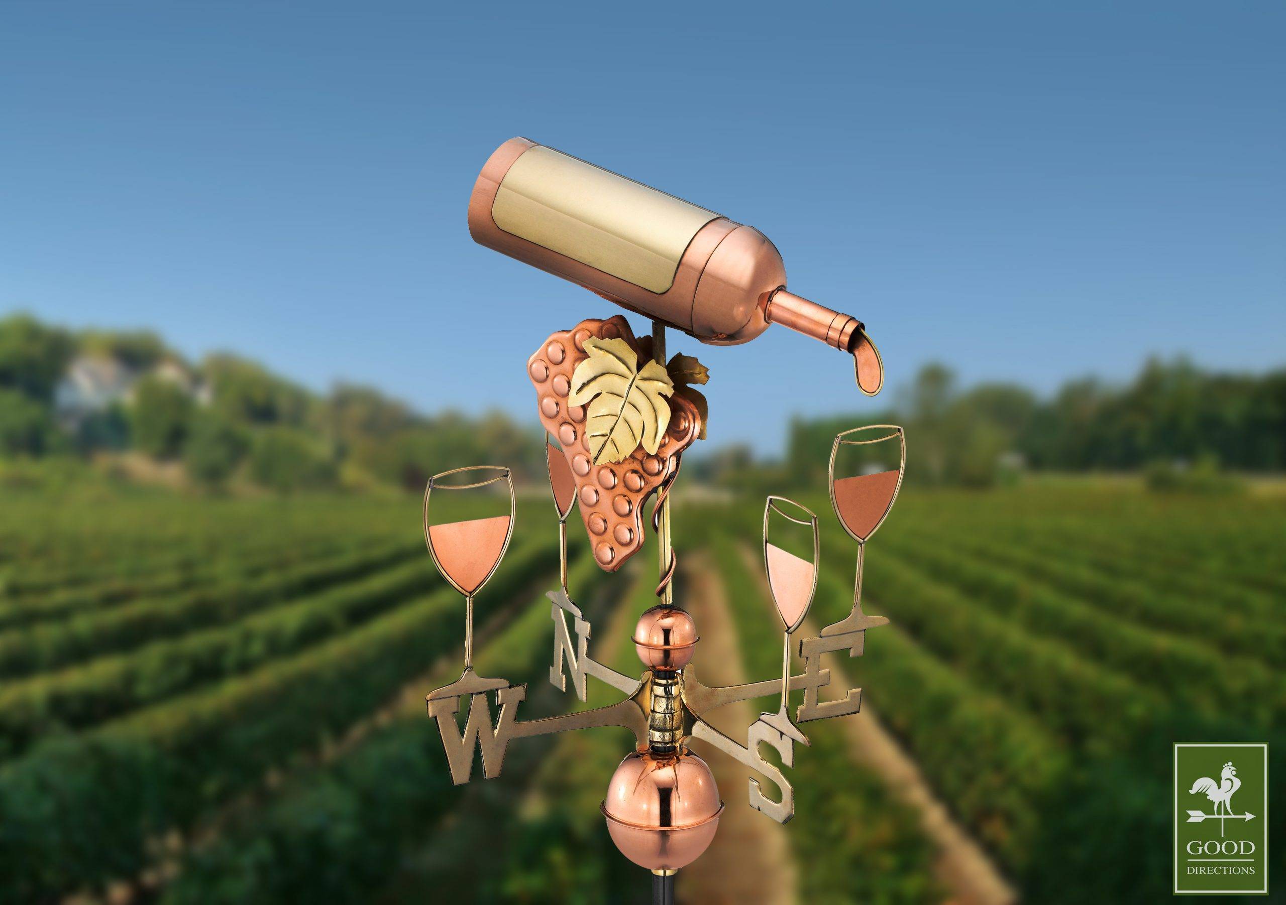 Wine Bottle & Glasses Polished Weathervane