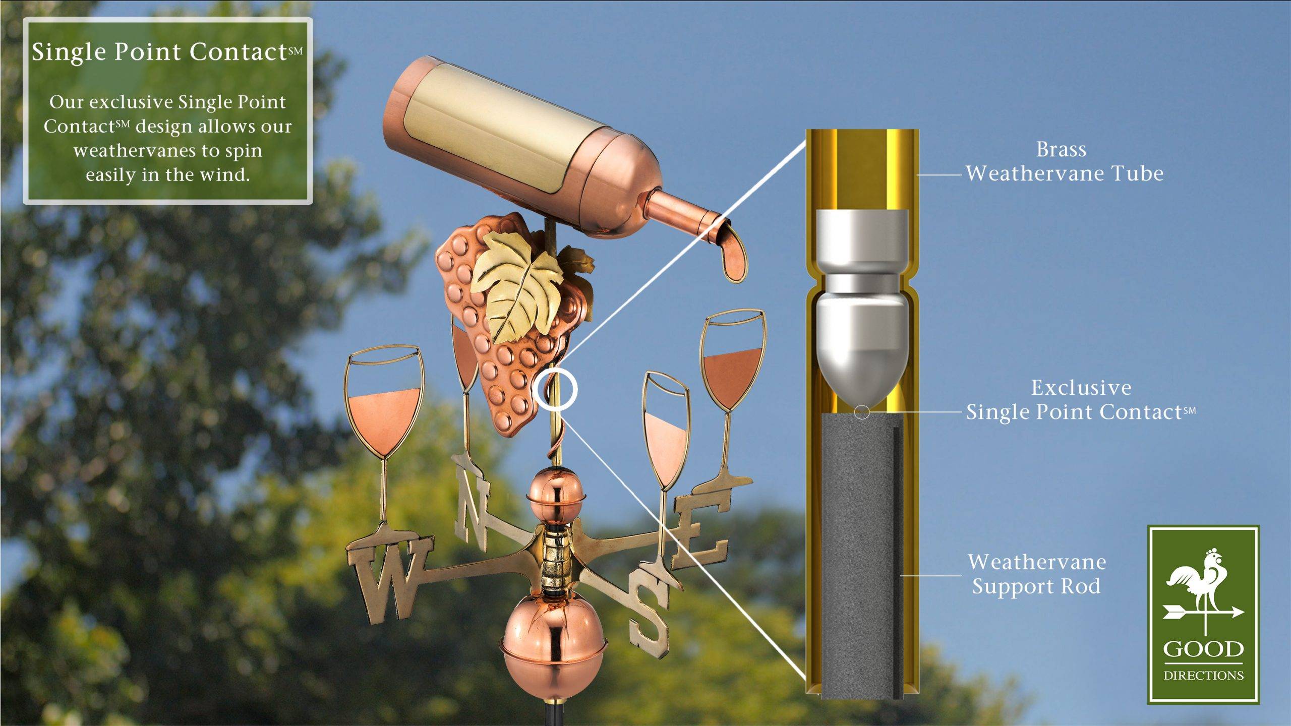 Wine Bottle & Glasses Polished Weathervane - Image 3